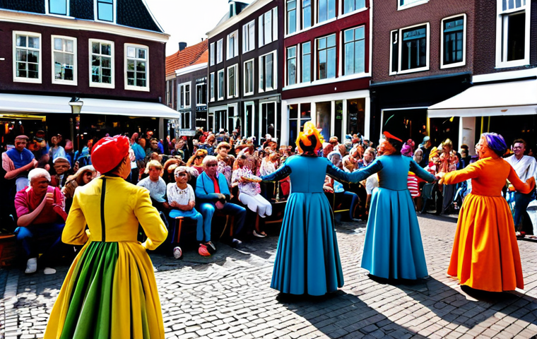 **
"A vibrant street theatre performance in a bustling Haarlem marketplace, featuring performers in colourful, non-revealing costumes, interacting with a diverse crowd, fully clothed, safe for work, appropriate content, professional, perfect anatomy, natural proportions, vibrant colours, dynamic composition, family-friendly"
**